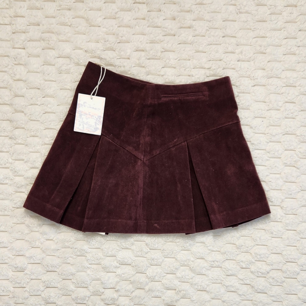 NWT Miss Circle Faux Suede Maroon Pleated Mini Skirt